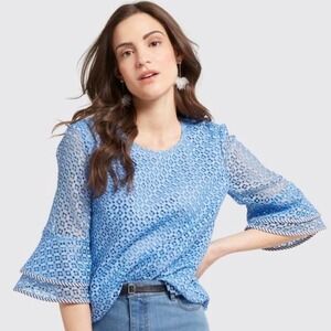 Draper James 6 Lattice Double Bell Sleeve Top TO0151